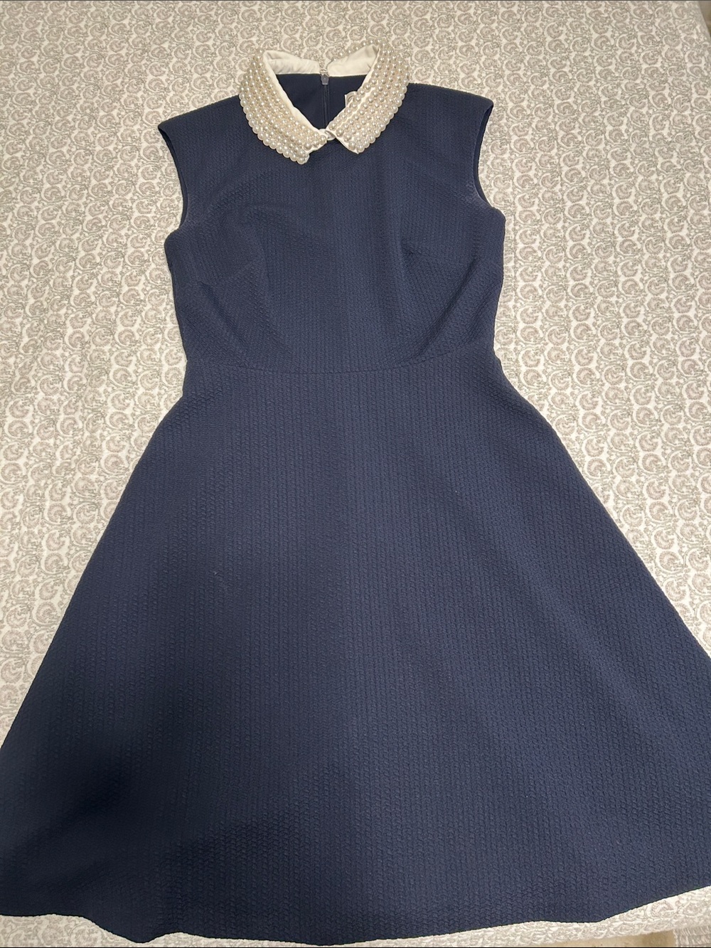 Old Money - Eliza J Navy Sleeveless Fit-and-Flare Dress with Pearl Collar